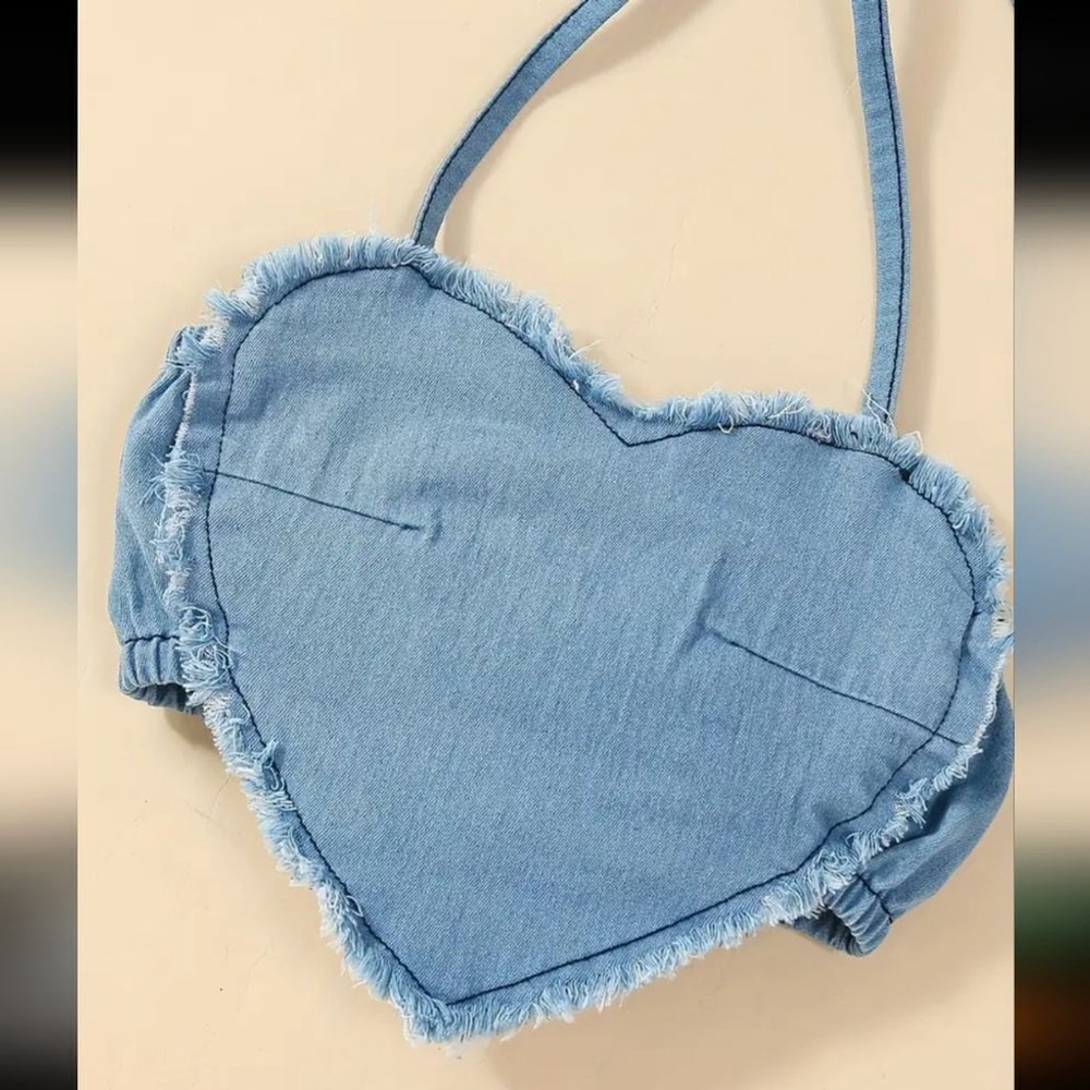 Adorable Denim Heart Halter Top and Skirt Set for Girls Summer Beach Outfit‎ - Picture 3 of 4
